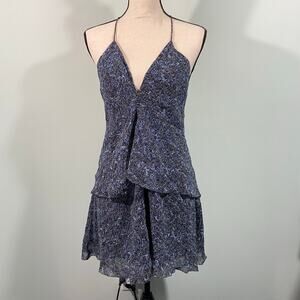 Zara Women's Blue & Black Graphics V-neck Tank Babydoll Dress Size M #6895/275